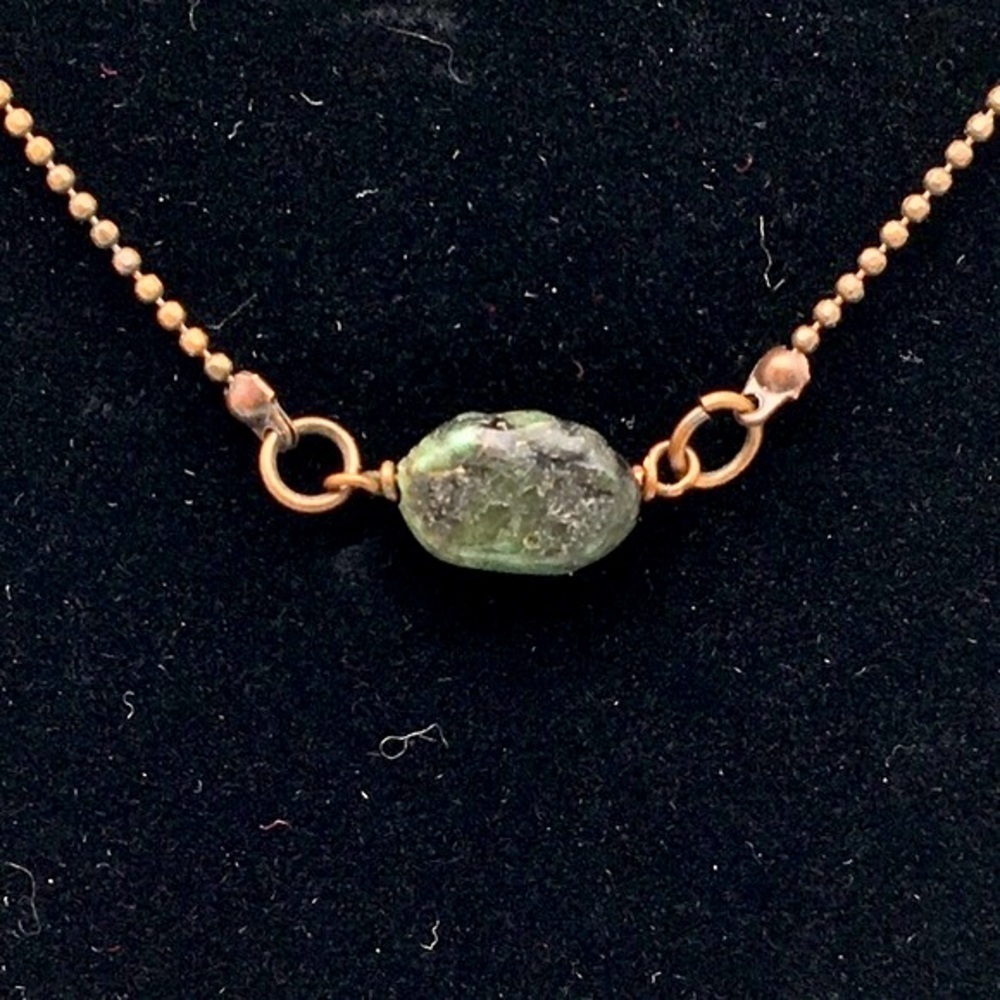 381MIDALANE Genuine Raw Emerald Copper Choker Necklace 16"